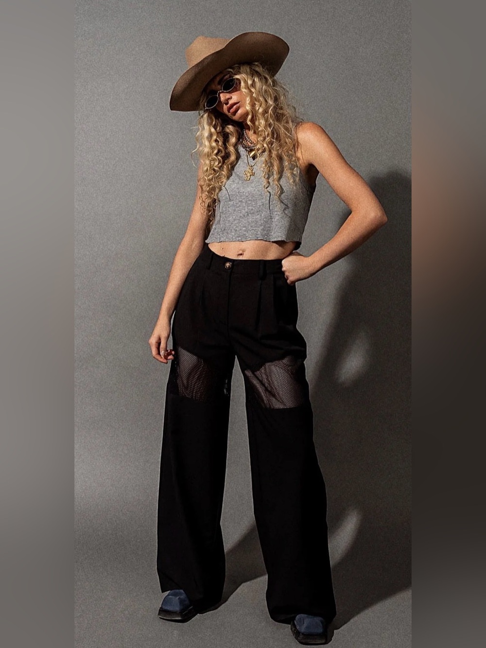 NWT Dressed in Lala Black Widow Mesh Wide Leg Trousers Size Medium